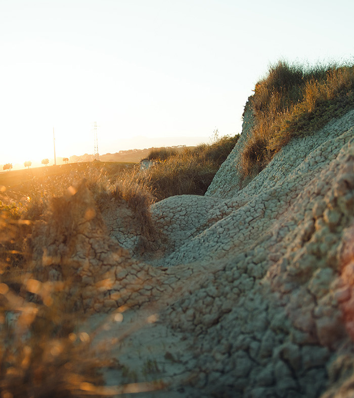 Dry Soil At Sunset light.